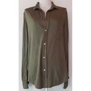 FRANK & EILEEN BARRY JERSEY KNIT BUTTON UP SHIRT IN THYME SIZE L